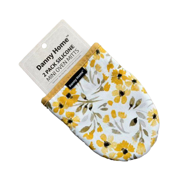 Набор кухонных рукавиц с силиконом Danny Home Желтые цветы акварель 2 шт 14х19 см