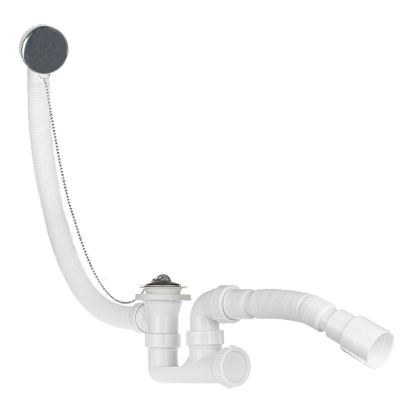 Сифон для ванны и глуб. поддона (вып.с нерж. решёткой,с пер.53см,с пробкой и цеп.),с г.т. 40х40/50