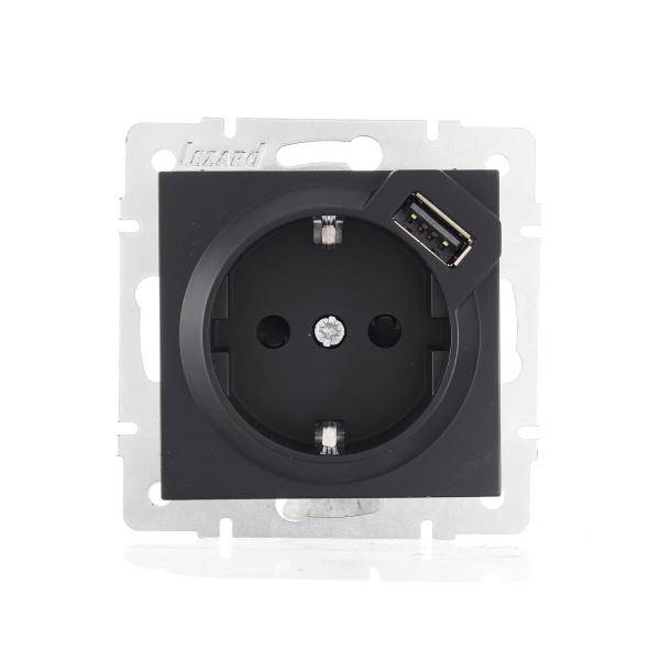 Розетка VESNA 742-4288-181 с/з с USB черная матовая (механизм)