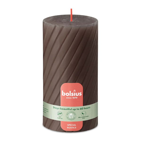 Свеча столбик Bolsius Rustic Twisted ribbed 13х6,8 см Rustic Taupe