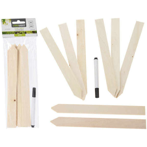 Таблички для маркировки растений деревянные 15 см., 8 шт., (маркер в комплекте) CY8901340 К