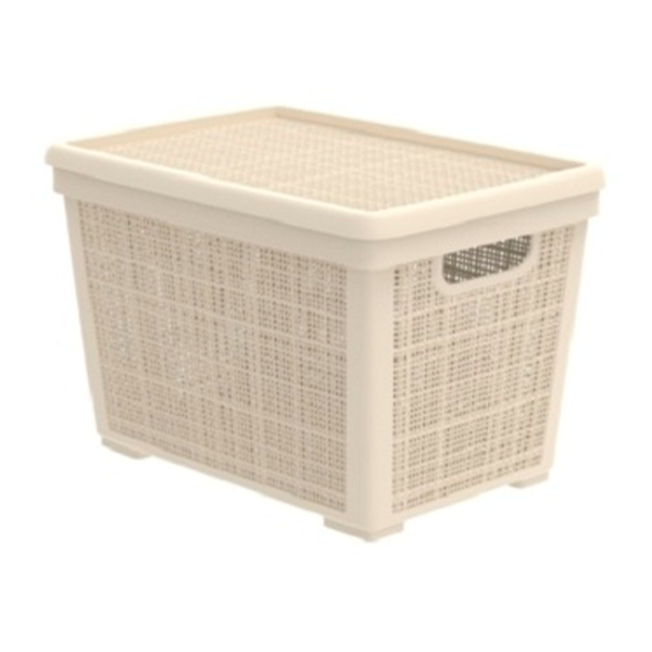 Корзинка для хранения АльтПласт Лён 22л с крышкой, слоновая кость АП 452