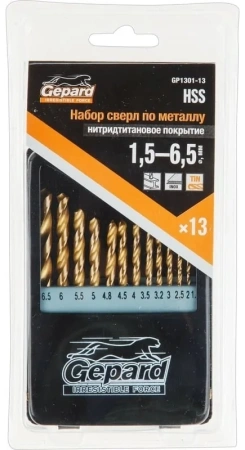 Набор сверл по мет. 13шт 1.5-6.5мм HSS TIN GEPARD (GP1301-13)
