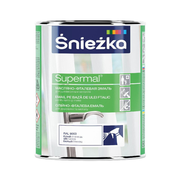 Эмаль масляно-фталевая для деревесины и металла Supermal белый RAL9003  2,5 л