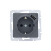 Розетка VESNA 742 3488 181 с/з с USB  графит (механизм)