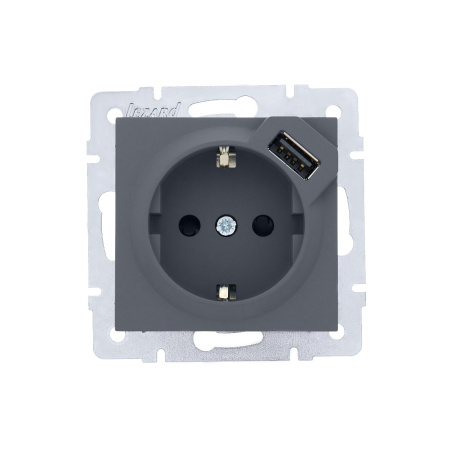 Розетка VESNA 742 3488 181 с/з с USB  графит (механизм)