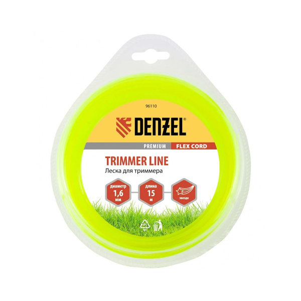 Леска для триммера звезда 1,6 мм х 15 м, блистер FLEX CORD// Denzel