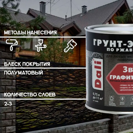 Графитовая Грунт-Эмаль по ржавчине "DALI" 0,75 л -серебристый