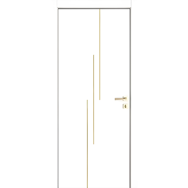 Дверное полотно Аксиома 9 эмалит белый 70*200 золотой молдинг