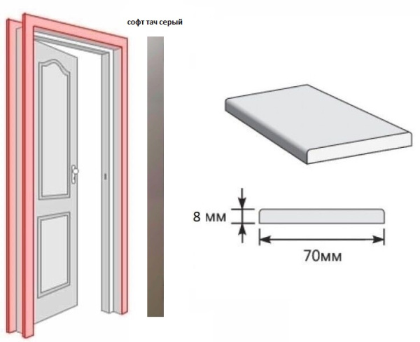 Наличник ПВХ плоский Софт тач (серый) 8*70*2150 мм