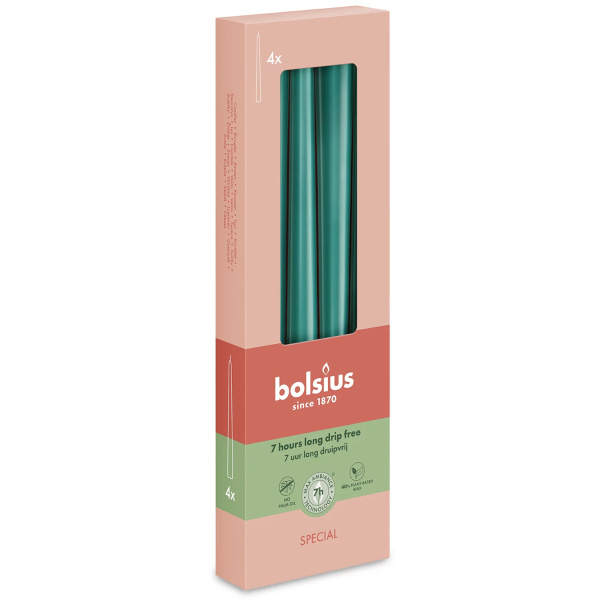 Свеча столбик Bolsius Ultra Gloss 24,5х2,4 см, 4шт Pine Green