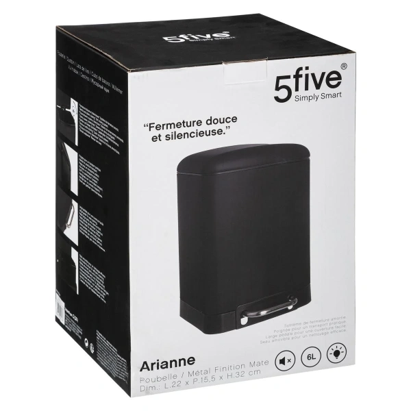 Контейнер для мусора с педалью 5Five Ariane 6л черный 138059J