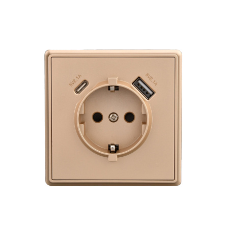 Розетка Brilliant E2-110-2 USB+TYPE-C золото