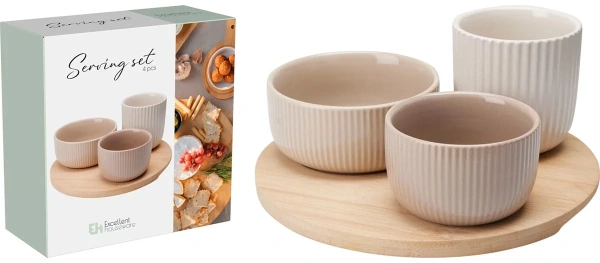 Набор для аперитива Exsellent houseware 3 миски на круглой бамбуковой подставке 278001350