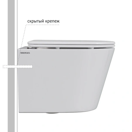 Унитаз подвесной BERGES VITA Rimless 49 см, сиденье дюропласт, микролифт, быстросьем