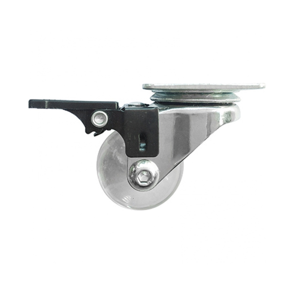 Колесо ПУ прозрачное поворотное с тормозом d-35мм, крепление платформенное// Сибртех