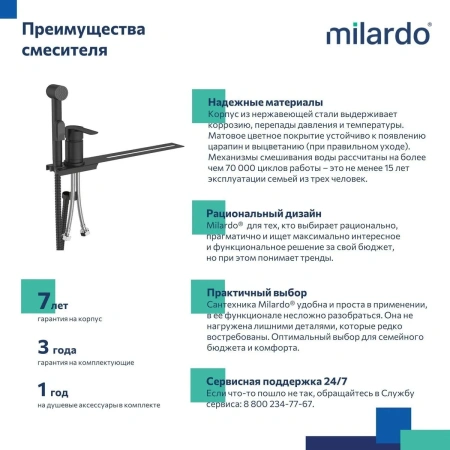 Смеситель Milardo Tidy, 001BL00M08 с гигиеническим душем с установкой на унитаз, черный матовый
