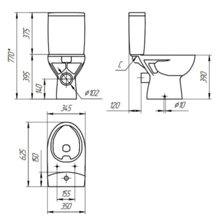 Унитаз Компакт Cersanit YALLA Clean On 011 3/6 DPL EO slim арт.S-KO-YAL011-3/6-COn-S-DL-w