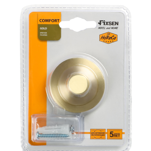 Крючок одинарный FIXSEN "COMFORT GOLD" золото-сатин FX-87005