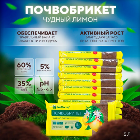 Почвобрикет БиоМастер Чудный лимон, 5л