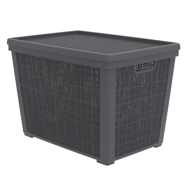 Корзина Альт-Пласт Лён для хранения с крышкой плетёная 65л графит АП 481