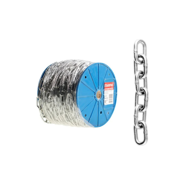 Цепь сварная короткозвенная, оцинк. М4 DIN 766 (бухта 50 м) STARFIX, арт.SMP-63684-50