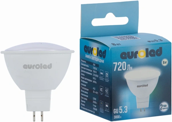Лампа светодиодная Euroled GU5.3 8W 3000K матовая