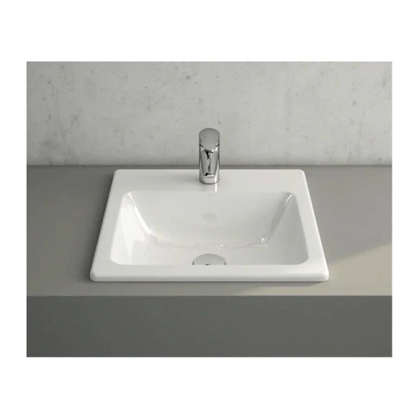 Раковина накладная Vitra S20 квадратная 45 cм, c переливом, цвет белый (5463B003-0001)