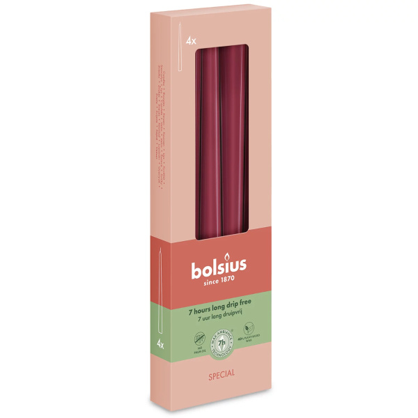 Свеча столбик Bolsius Ultra Gloss 24,5х2,4 см, 4шт Velvet Red