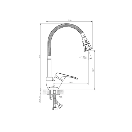 Смеситель д/к Rossinka B35-26 с гибким изливом, хром