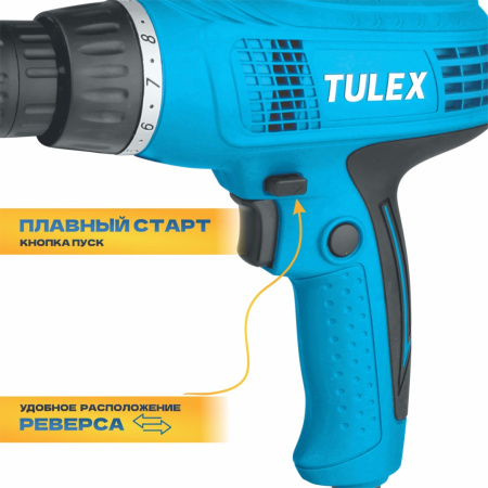 Шуруповерт сетевой TULEX TDS-300, патрон 10 мм, реверс, d:сталь-10мм/дерево-18мм,0-750 об/мин,300Вт