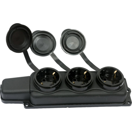 Розетка 3-ая переносная (с/з, 16А, 250В, брызг. защ.) каучук, черная, Юпитер