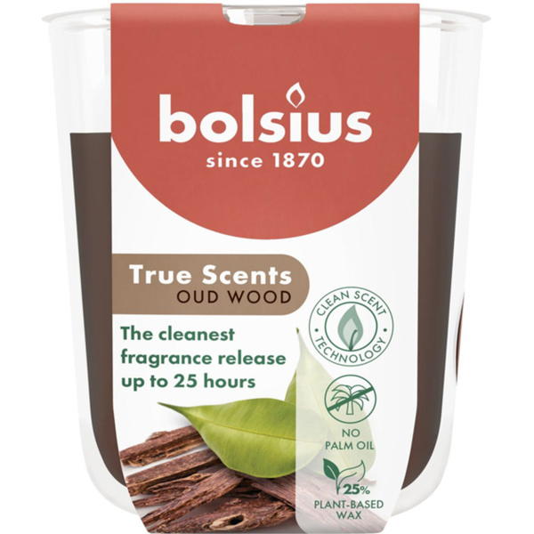 Аромасвеча в стакане Bolsius True Scents 8x7,3 см Oud Wood