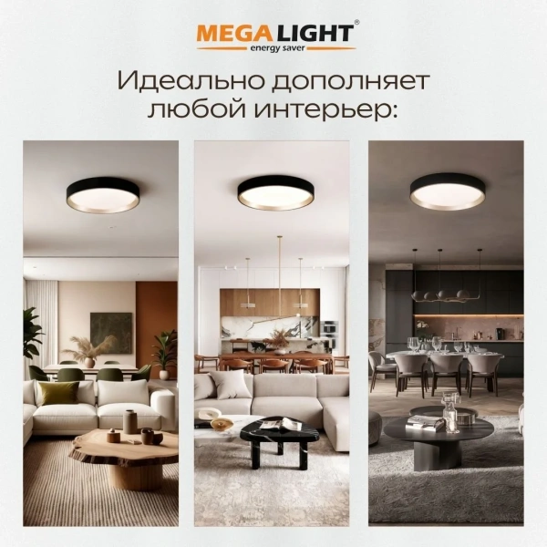 Светильник светодиодный накладной LED ДПО VIBE (черный + золото) 48W 3600Lm d390x75 4000K IP20 MEGAL