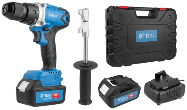 Дрель-шуруповерт аккумуляторный BULL SR 1802 в чем. БЕСЩЕТ., 18 В, 80 Н*м, 2*4 А*ч акб, БЗП(мет.) 13