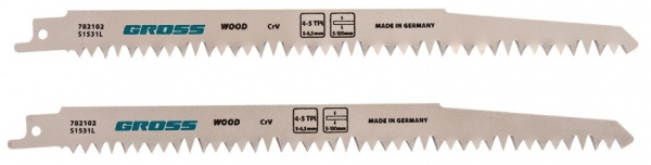 Полотна по дереву для сабельной пилы 4052 - S1531L, 210 x 5-6,5 мм, фигур. рез, 2 шт// Gross