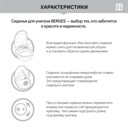 Сиденье BERGES дюропласт Real Slim SO крепление микролифт, быстросъем, металл арт.010303