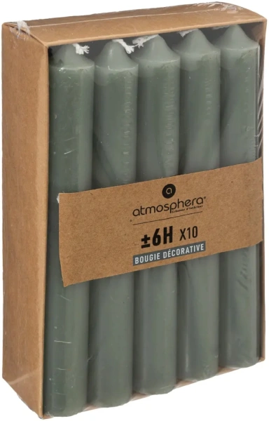 Набор конусных свечей Atmosphera Hugo 10 шт 2,1х16 см хаки 110120H