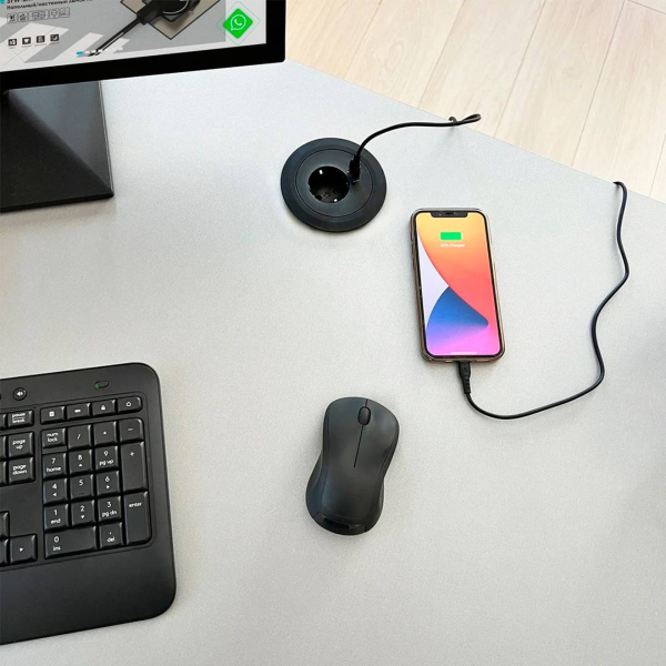 Блок настольный на 1 розетку 200B, 1 USB, чёрный
