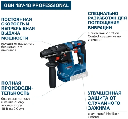 Перфоратор аккумуляторный Bosch GBH 18V-18 Professional 0611927001