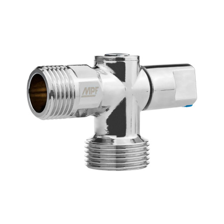 Кран шаровой угловой для бытовой техники 1/2" х 3/4" н/н (ручка сбоку) ХРОМ-POLISH.латунь,ГОСТ, MPF