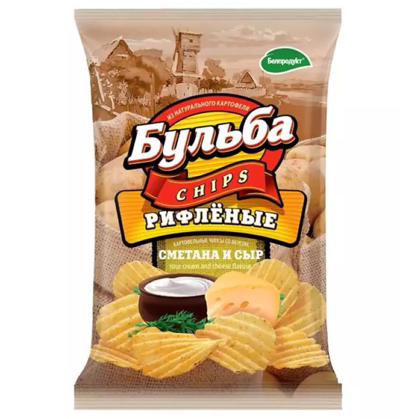 Чипсы Бульба CHIPS Сметана и сыр рифленые 75гр