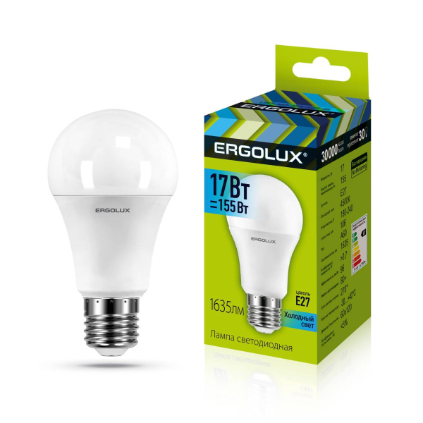 Лампа Ergolux LED-A60-17W-E27-4K (Эл.лампа светодиодная ЛОН 17Вт E27 4500K 180-240В) 13180