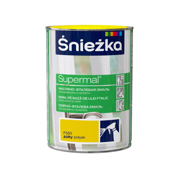 Эмаль масляно-фталевая для деревесины и металла Supermal желтый F565 0,8л