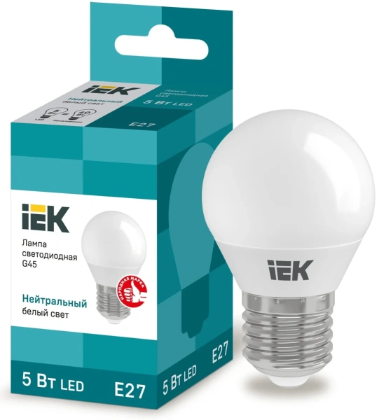 Лампа светодиодная ECO G45 шар 5Вт 230В 4000К Е27 IEK LLE-G45-5-230-40-E27