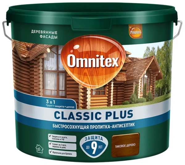 Пропитка-антисептик Omnitex Classic Plus 3 в 1 Тиковое дерево 2,5л
