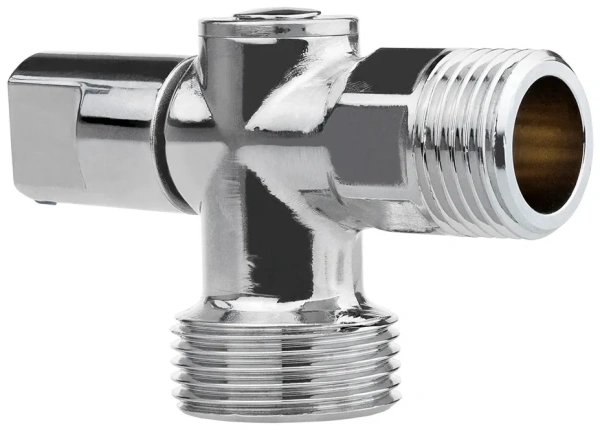 Кран шаровой угловой для бытовой техники 1/2" х 3/4" н/н (ручка сбоку) ХРОМ-POLISH.латунь,ГОСТ, MPF