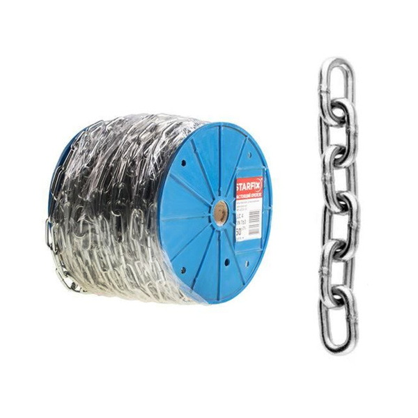 Цепь сварная короткозвенная, оцинк. М3 DIN 766 (бухта 60 м) STARFIX, арт.SMP-63683-60