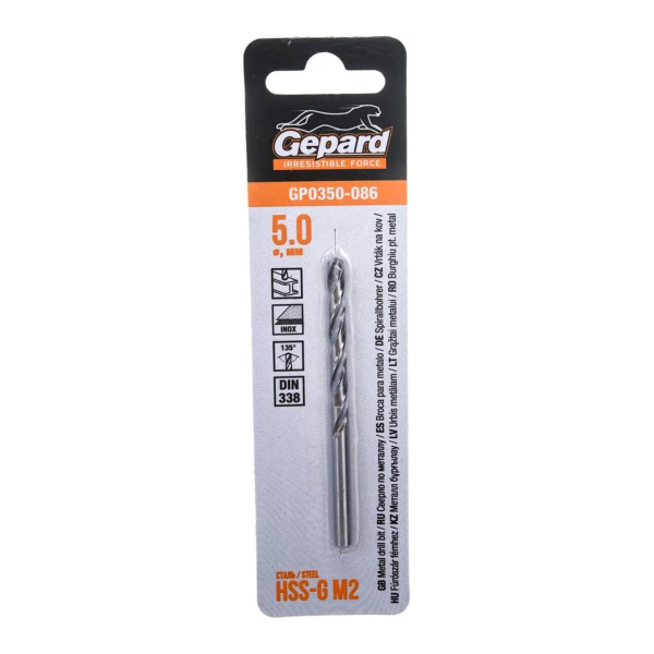 Сверло по металлу ц/х 5.0х52х86 мм HSS-G GEPARD, арт.GP0350-086
