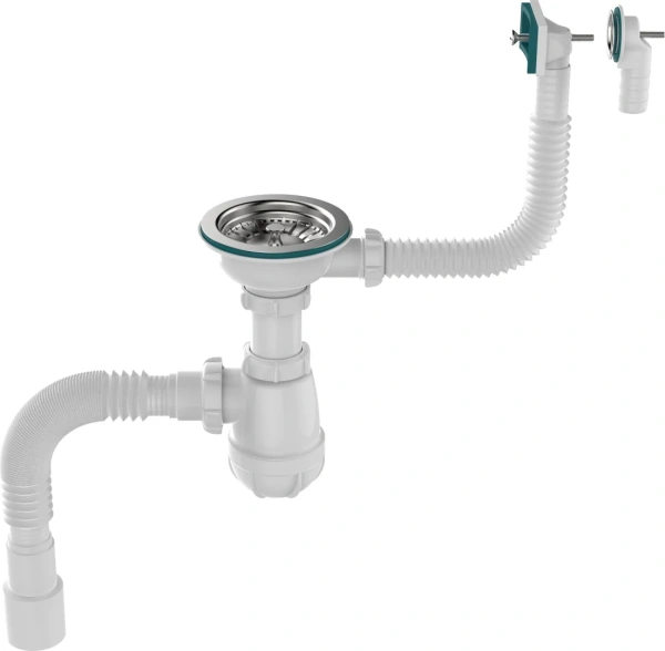 Сифон для мойки Aquant B0178-20-MR  3 1/2"х40 с мет.реш. с прямоуг/кругл переливами с  г.т 40*40/50